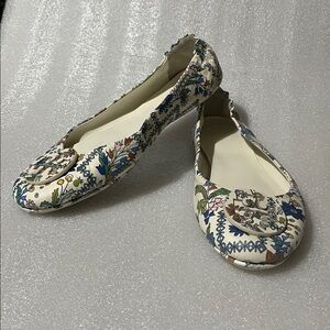 Tory Burch Floral Print Women's Ballet Flats - White Multicolor